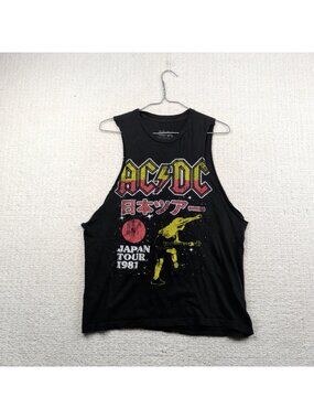 AC/DC Japan Tour 1981 Graphic Men M Black Distressed Tank Top Cut-Off Rock Band